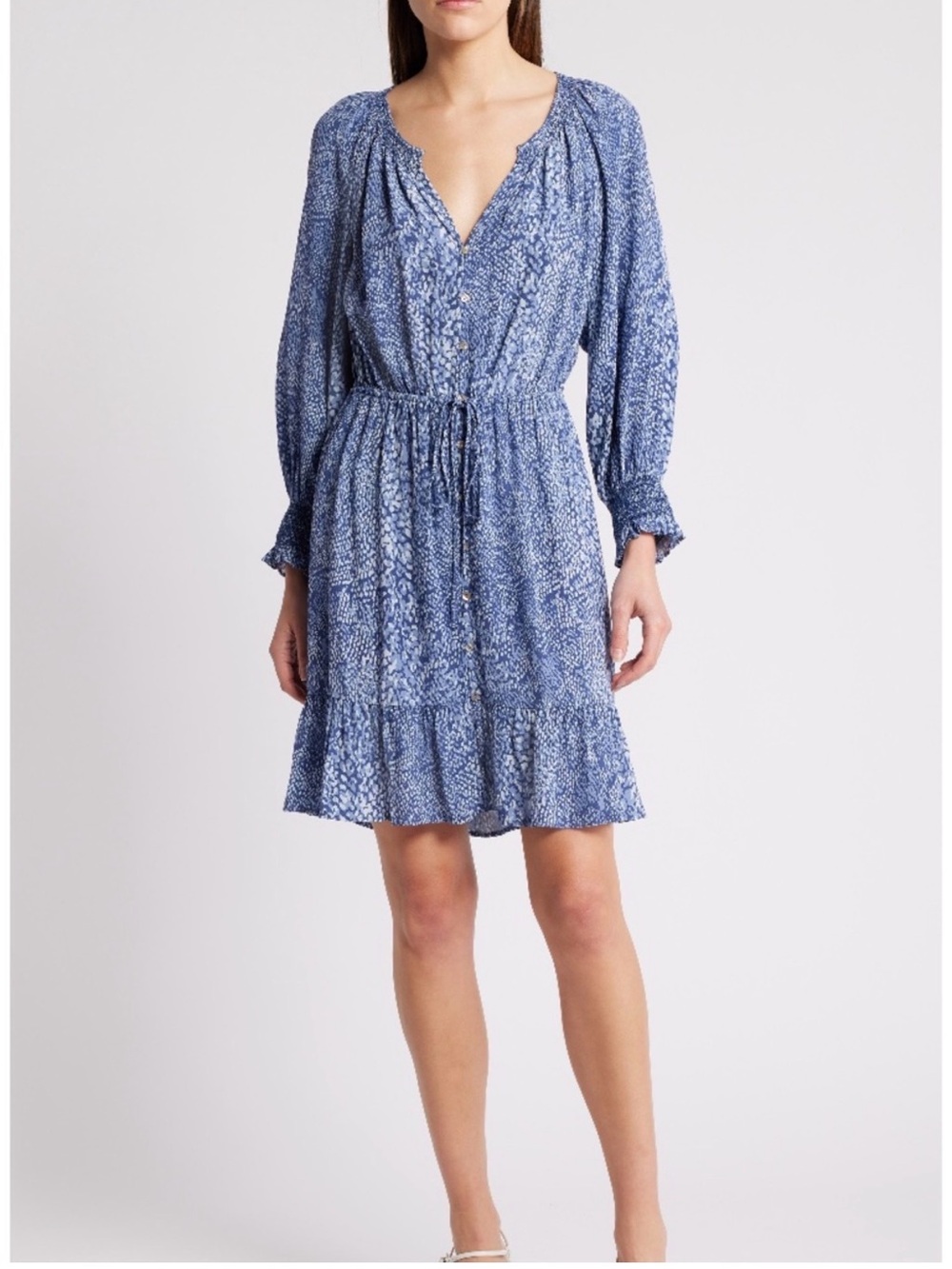 Rails Eliza Snakeskin Print Long Sleeve Dress Navy Python Size M